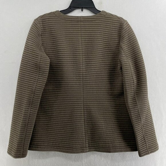 Worth Cardigan Jacket Women Sz 12 Taupe Button-Up Ribbed V-Neck Stretch Pockets - Picture 2 of 13